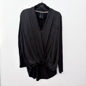 Dolan T-Shirt Black Draped Surplice Top Womens Size M Long Sleeve